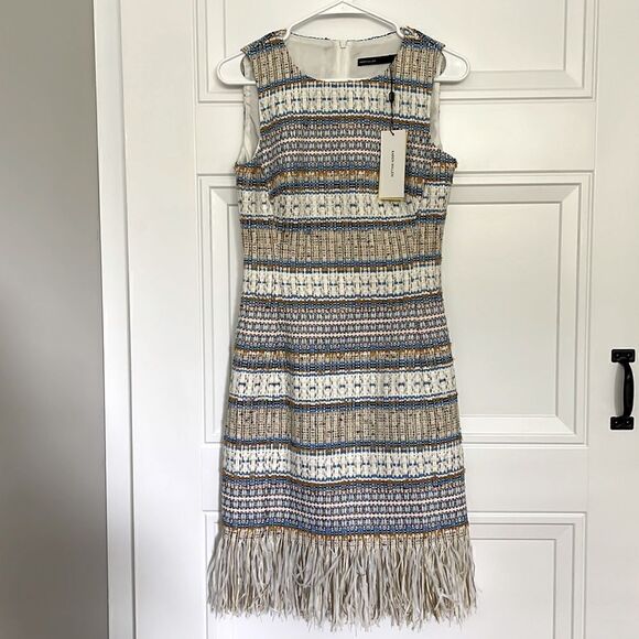 New Karen Millen Tweed Sheath Dress with Fringe - Picture 1 of 7